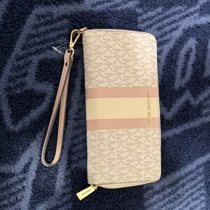 Michael Kors Cream and Pink Logo Wristlet